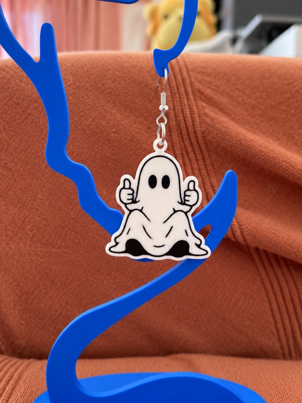 Kids Ghost Thumbs-Up Dangle Earring – White
